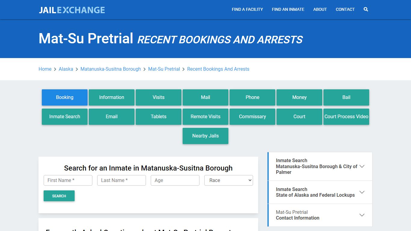 Mat-Su Pretrial Recent Bookings And Arrests - Jail Exchange